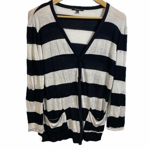 Monteau Black and White Striped Cardigan Thin